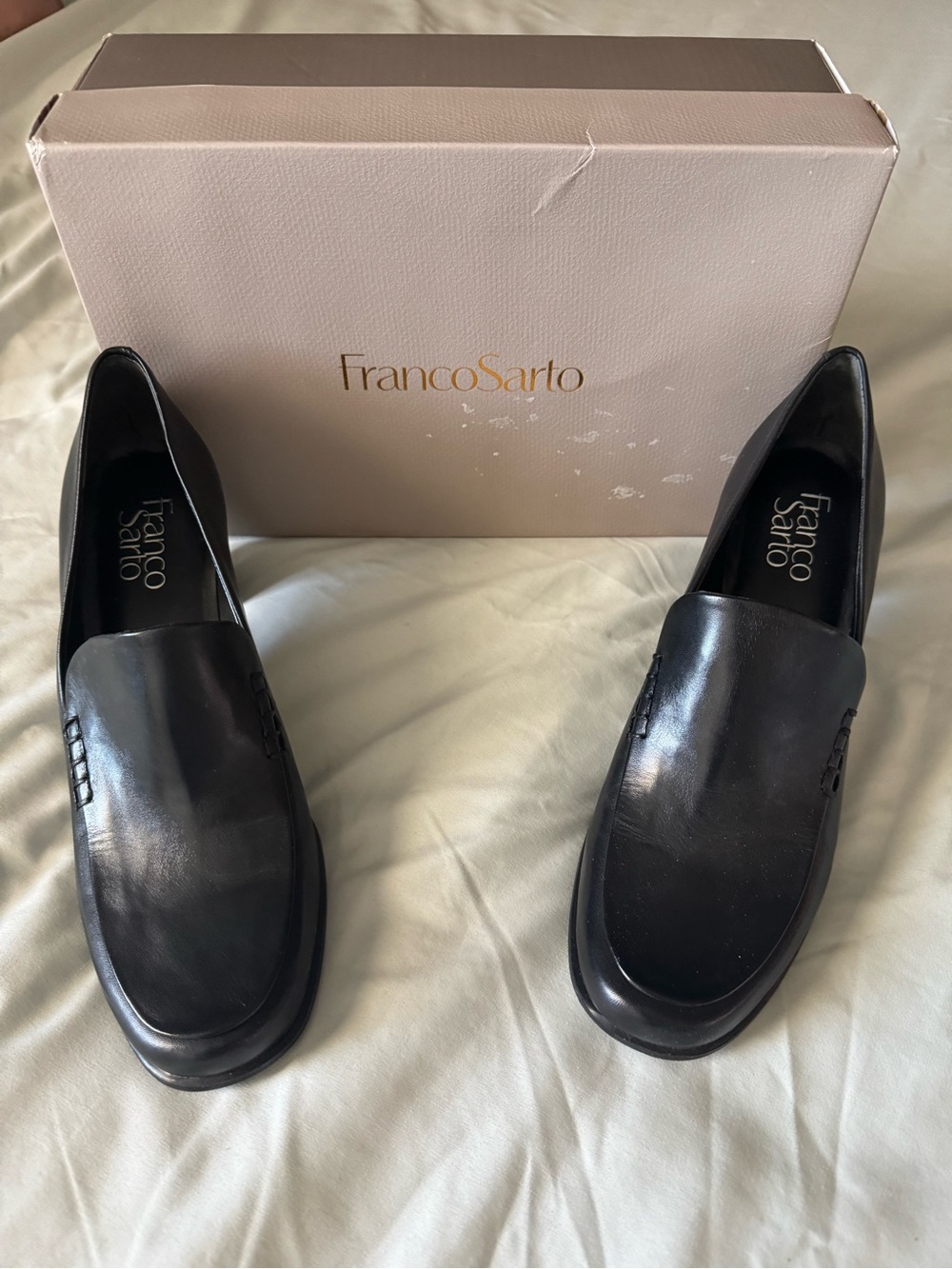 Franco Sarto Leather Women’s Slip-On Heeled Loafers - Picture 2 of 5
